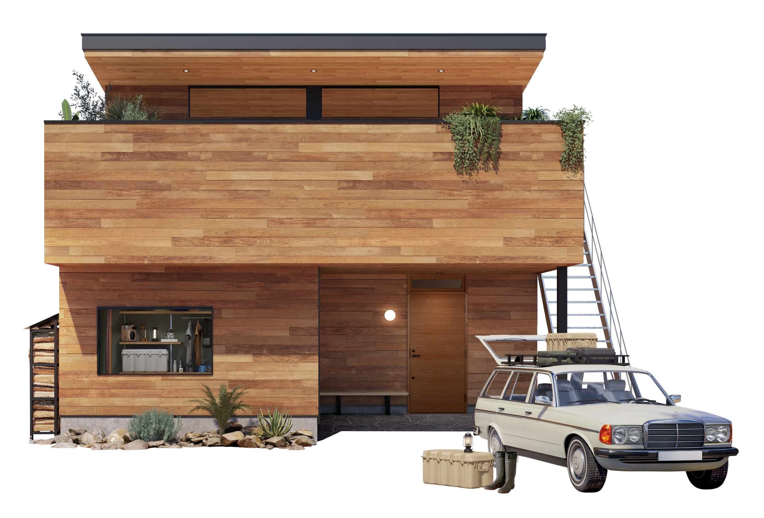 SunnyTrackHouse_外観＋車_CG 